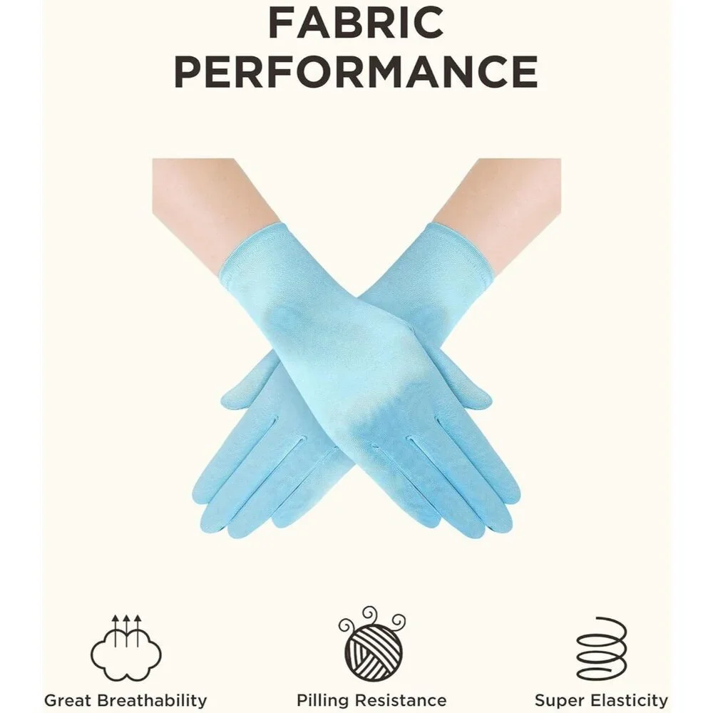 Women's Baby Blue Satin Silk Gloves Banquet Wedding Party Costume Accessories